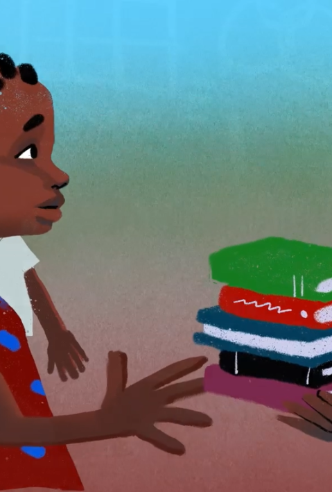 Faith receiving books and an education