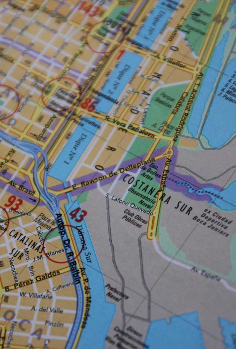 Close-up on a colourful map