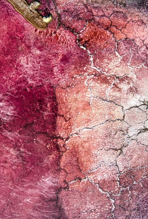 Red saline landscape from above.