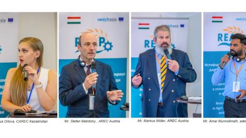 Photos of the REAP Stakeholder Dialogue speakers: Ms. Orlova, Mr. Melnitzky, Mr. M&ouml;ller, Mr. Munnolimath