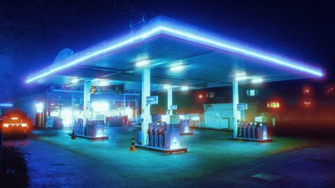 Petrol station at night
