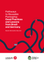 Cover page of a report titled "Pathways to Reusable Packaging: Good Practices and Lessons from Brazil and Germany" by Beatriz Bernardino Buccioli. The design features a bright red background with abstract dark blue lines connecting outlined icons of different packaging types. Logos of adelphi RESEARCH and the Alexander von Humboldt Stiftung are displayed at the bottom.