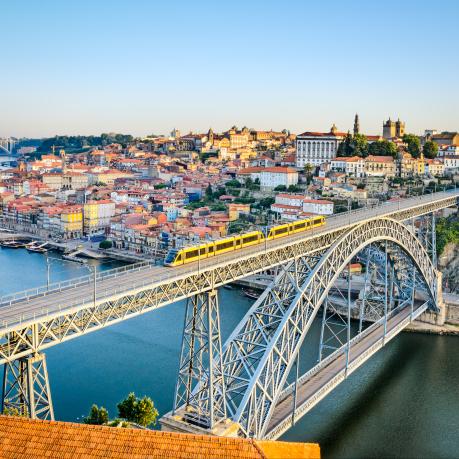view of the iconic bridge in the city of Porto in Portugal