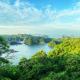 Blick auf ein von B&auml;umen umgebenes Gew&auml;sser in Vietnam, Lan Ha Bucht